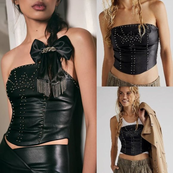 Free People Adriana Corset in Black Silver Size Large almost NWOT - Picture 1 of 12
